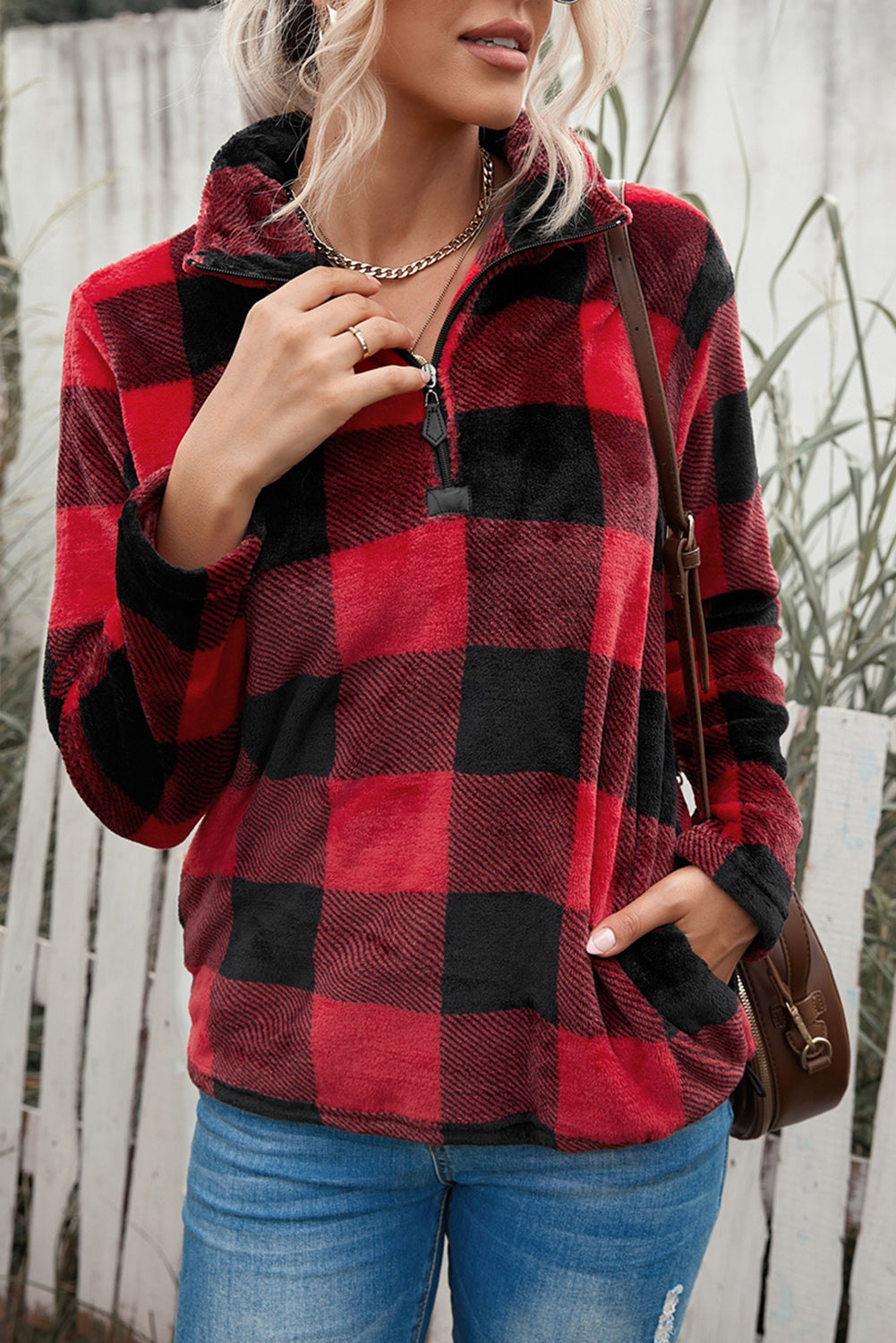 Plaid Print 1/4 Collar Sweatshirt - Frederika’s favorites 🦊