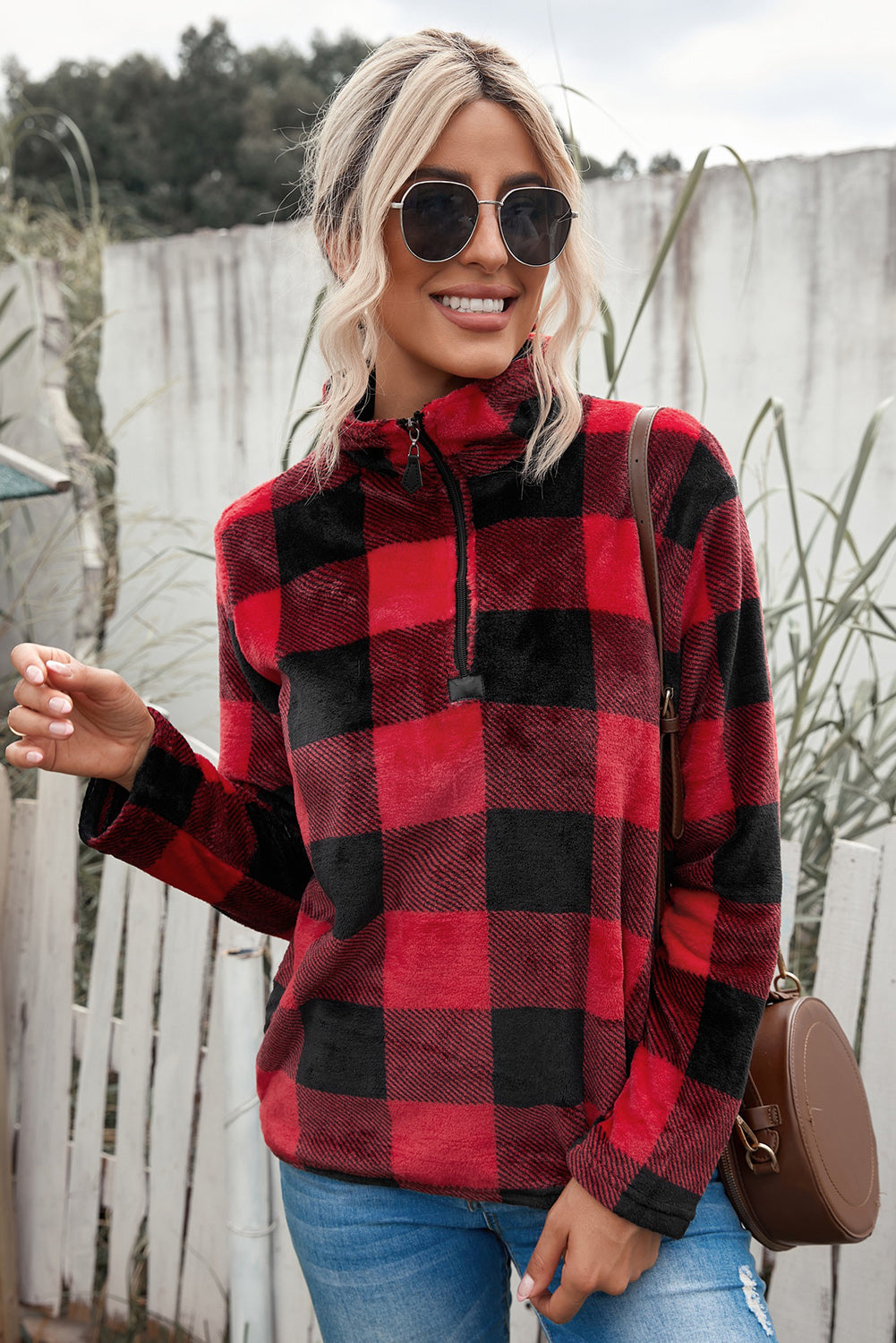 Plaid Print 1/4 Collar Sweatshirt - Frederika’s favorites 🦊