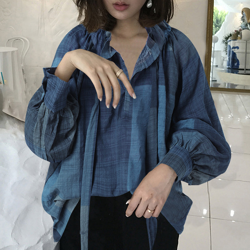 Women's Bow Stand Collar Blouse with Lantern Sleeves - Frederika’s favorites 🦊