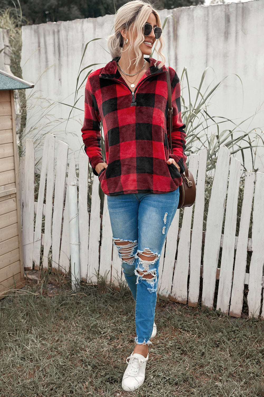 Plaid Print 1/4 Collar Sweatshirt - Frederika’s favorites 🦊
