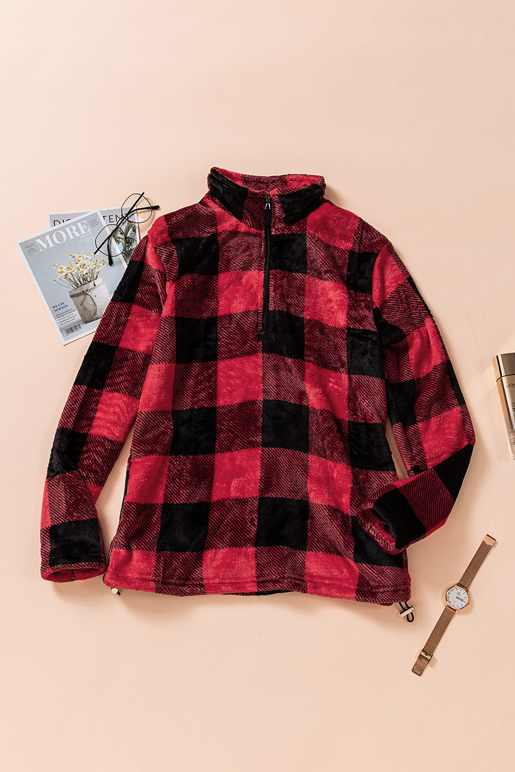 Plaid Print 1/4 Collar Sweatshirt - Frederika’s favorites 🦊