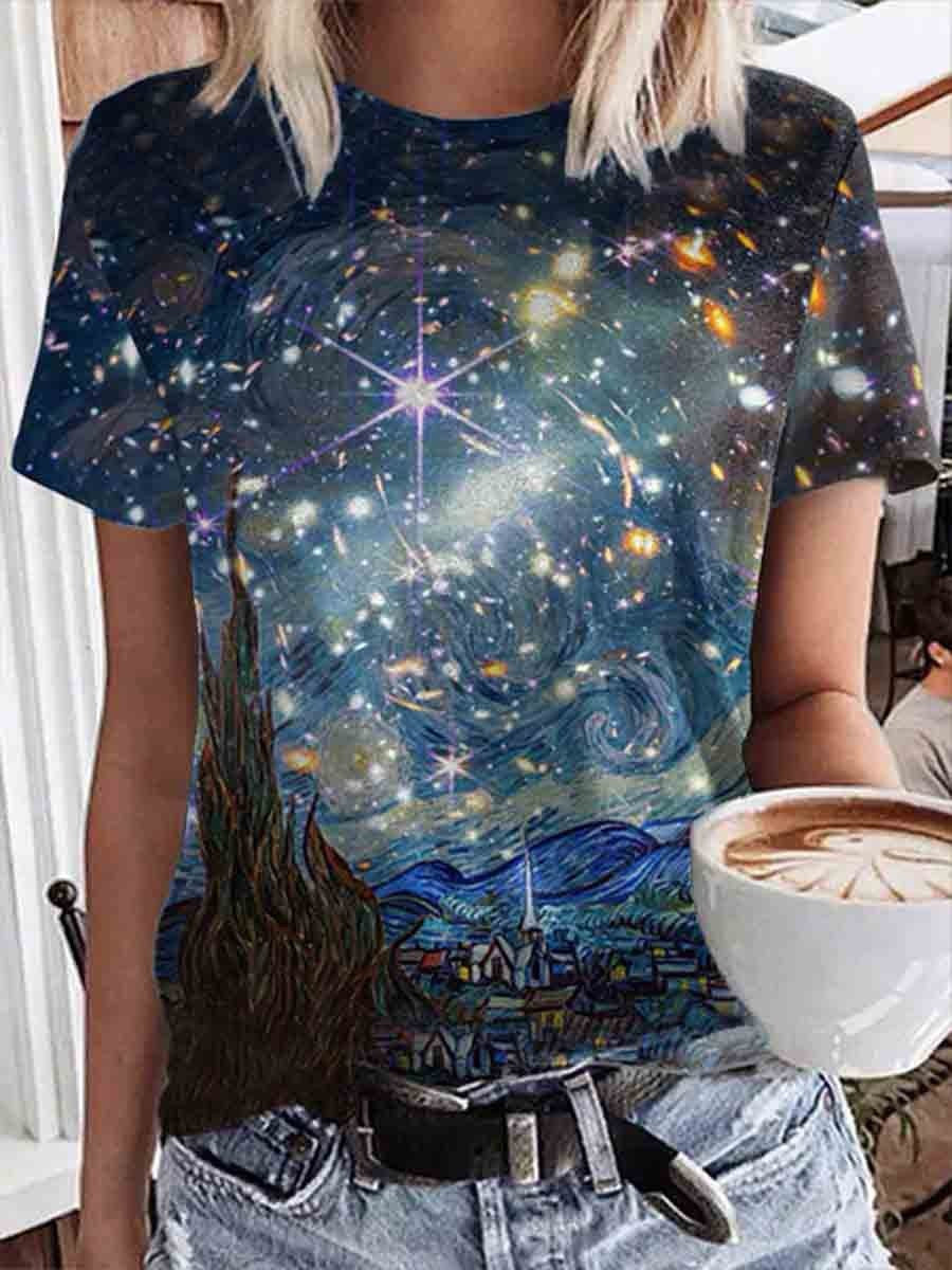 Starry Night Art Print Casual Tee - Frederika’s favorites 🦊