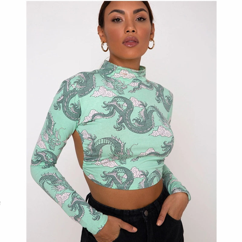 Dragon Printed Women Sexy Crop Top - Frederika’s favorites 🦊