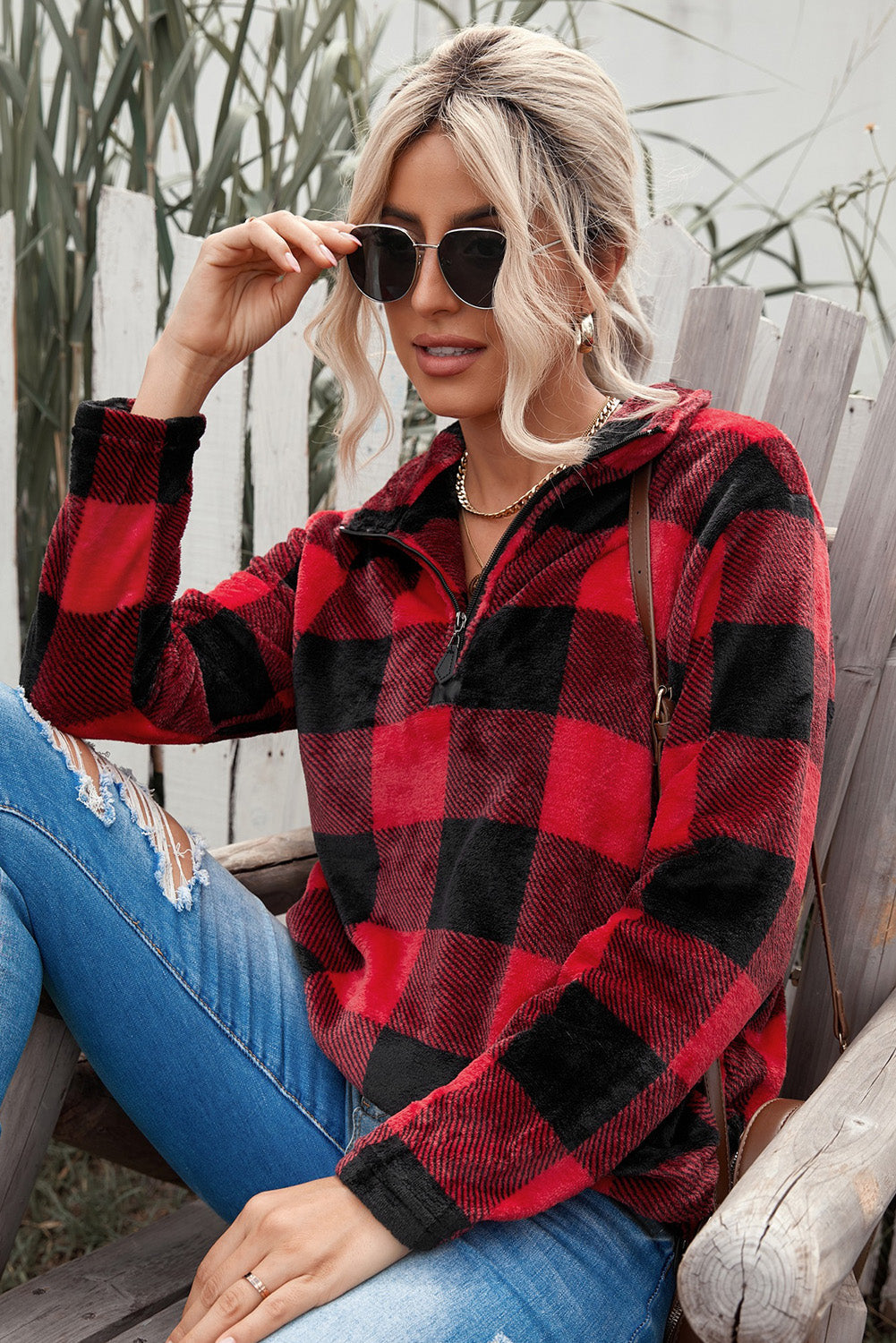 Plaid Print 1/4 Collar Sweatshirt - Frederika’s favorites 🦊