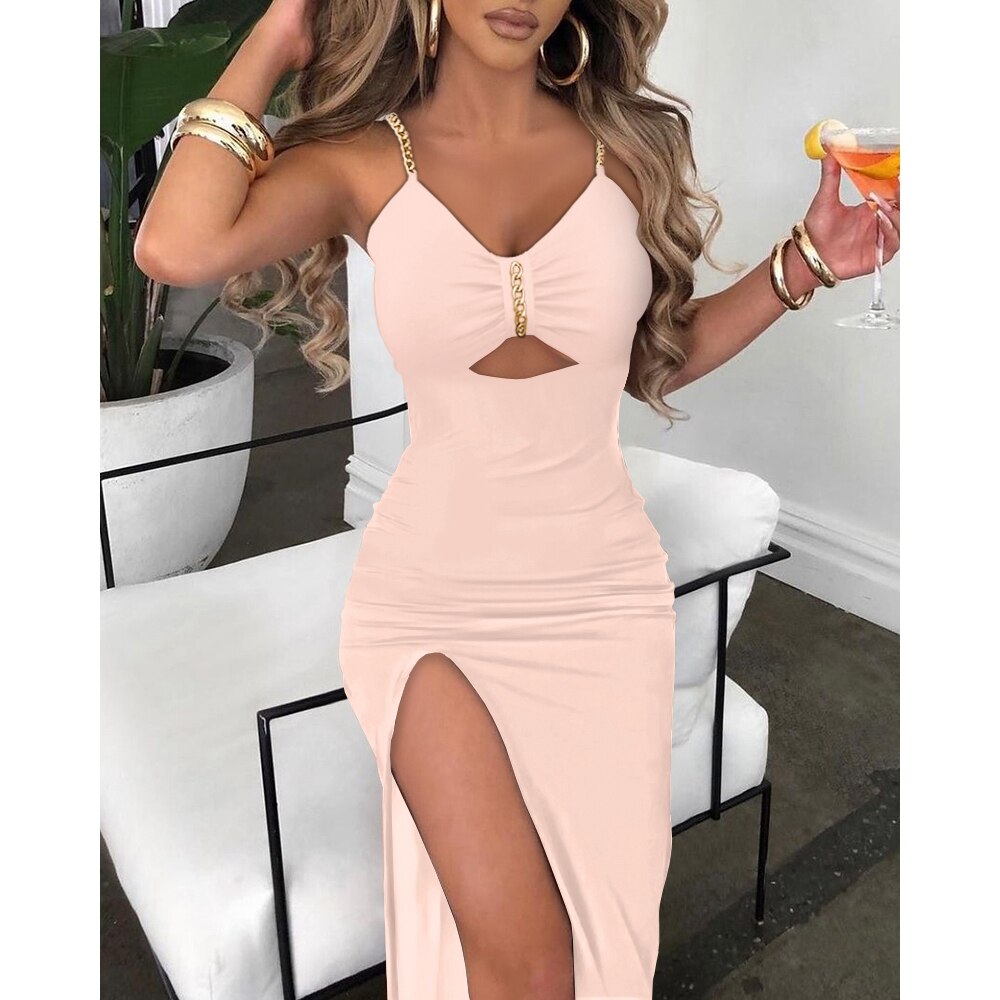 V-Neck Chain Décor High Slit Dress - Frederika’s favorites 🦊
