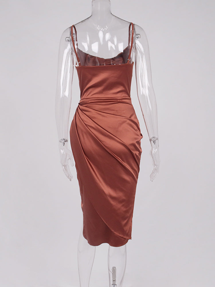 Midi Satin Dress Split Adjustable Strap - Frederika’s favorites 🦊