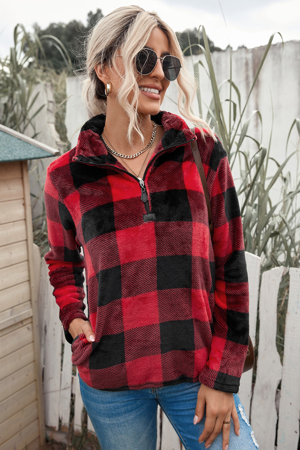 Plaid Print 1/4 Collar Sweatshirt - Frederika’s favorites 🦊