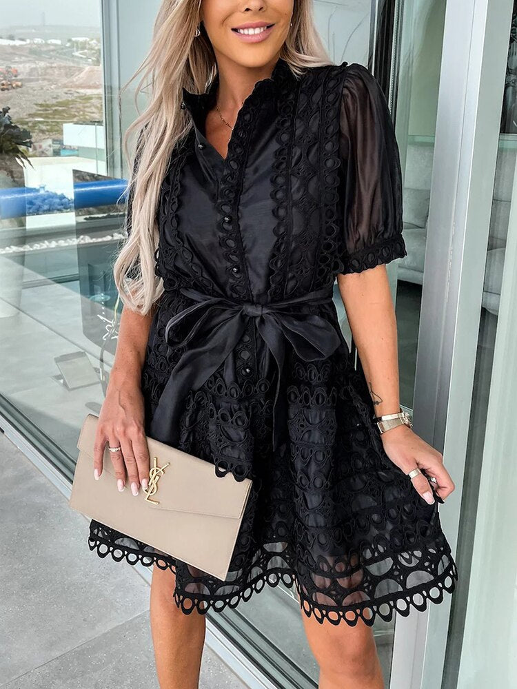 Patchwork Lace Elegant Mini Dress - Frederika’s favorites 🦊