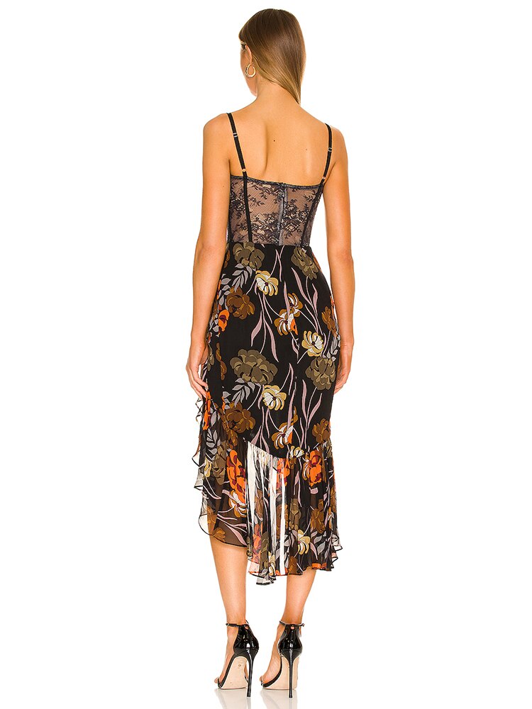 V-Neck Printed Ruffles Strap Midi Dress - Frederika’s favorites 🦊