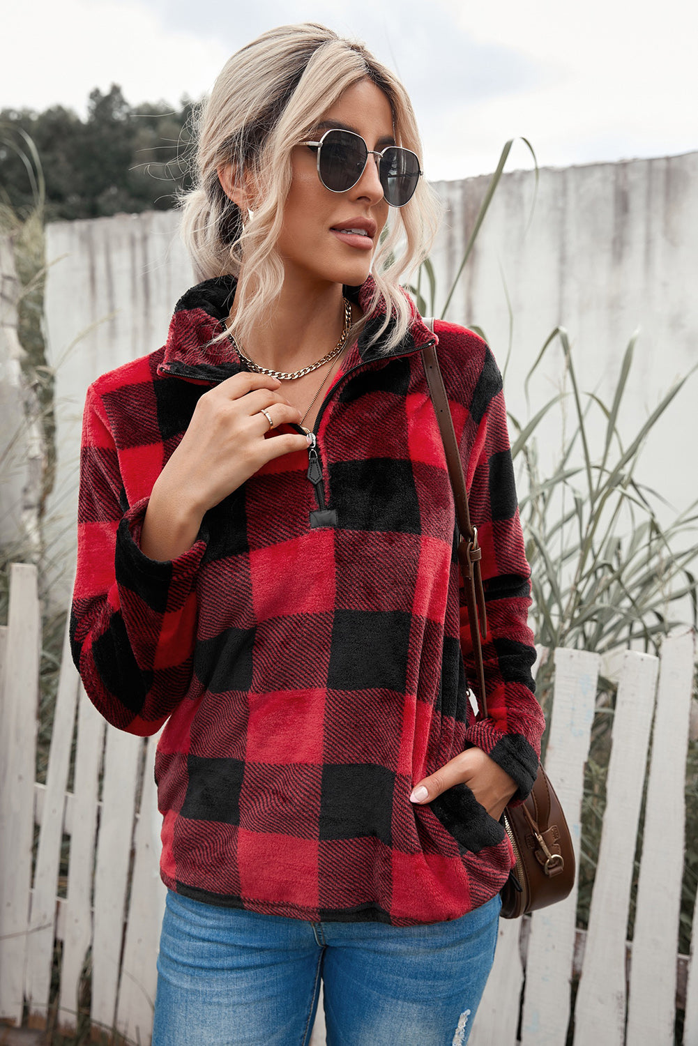 Plaid Print 1/4 Collar Sweatshirt - Frederika’s favorites 🦊