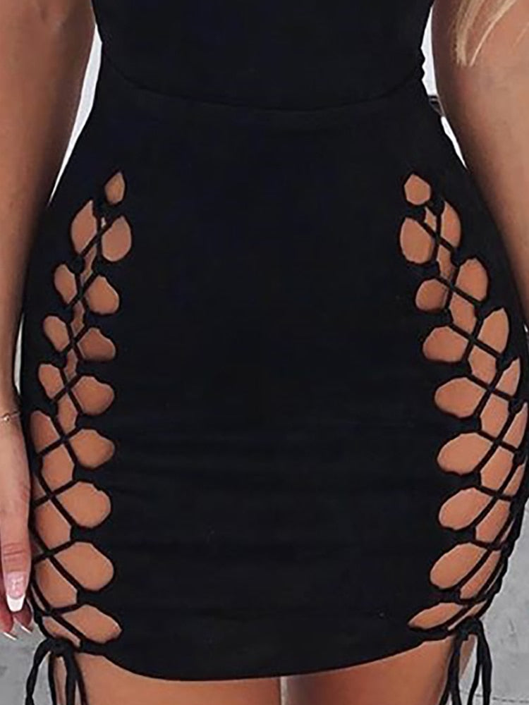 Solid Black Lace-Up Mini Club Dress - Frederika’s favorites 🦊