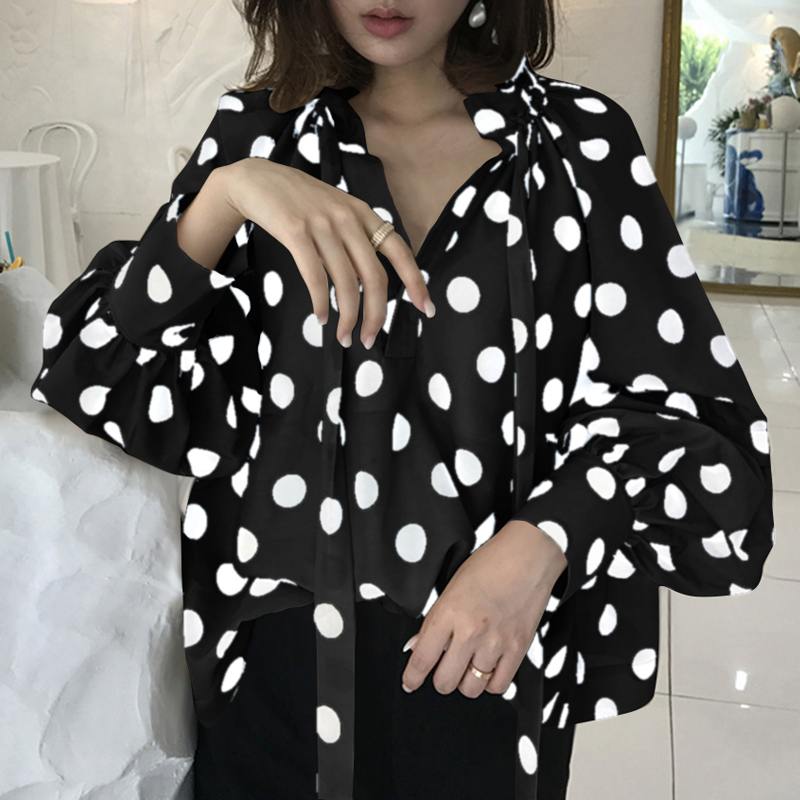 Women's Bow Stand Collar Blouse with Lantern Sleeves - Frederika’s favorites 🦊