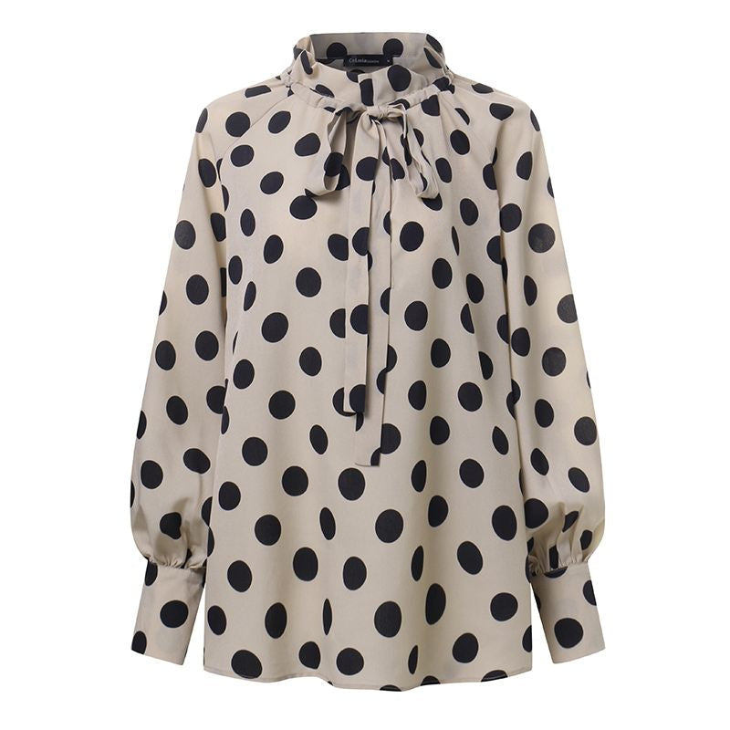 Women's Bow Stand Collar Blouse with Lantern Sleeves - Frederika’s favorites 🦊