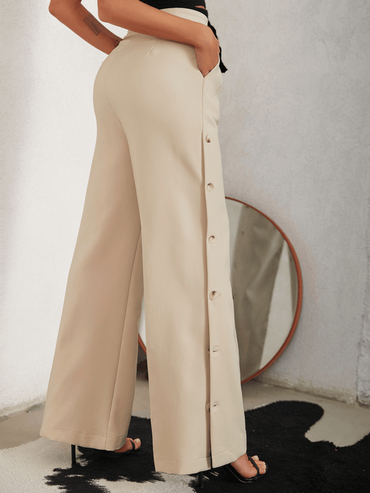 Side Button Pleated Wide Leg Pants - Frederika’s favorites 🦊